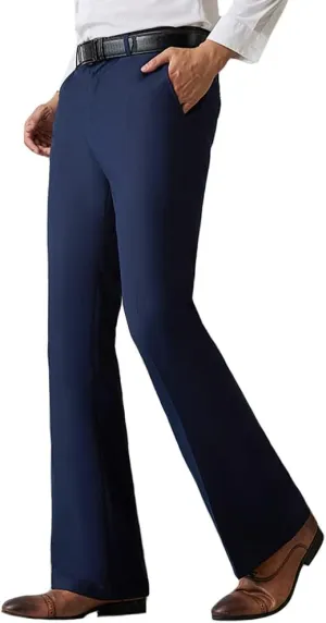 HAORUN Men Bell Bottom Flared Pants Slim Fit Retro 60s 70s Formal Dress Bootcut Trousers