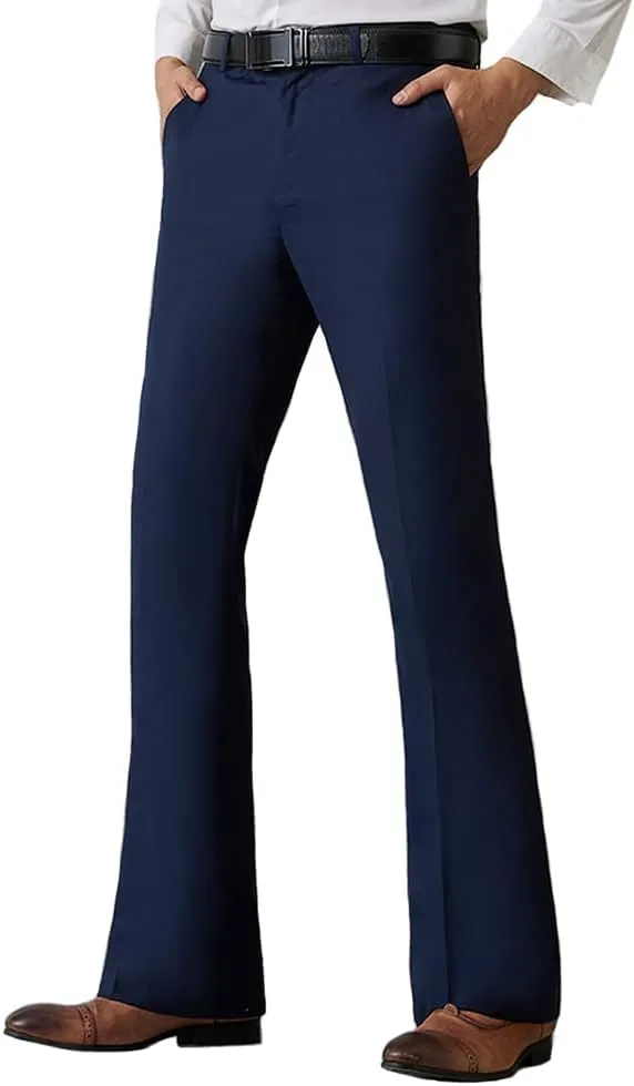 HAORUN Men Bell Bottom Flared Pants Slim Fit Retro 60s 70s Formal Dress Bootcut Trousers