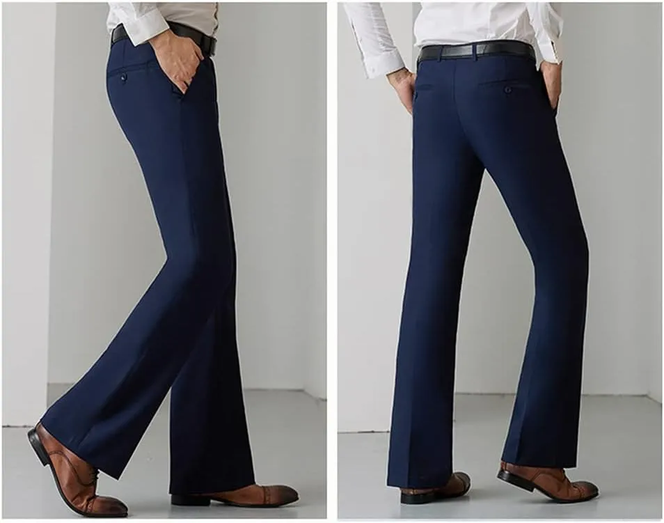 HAORUN Men Bell Bottom Flared Pants Slim Fit Retro 60s 70s Formal Dress Bootcut Trousers