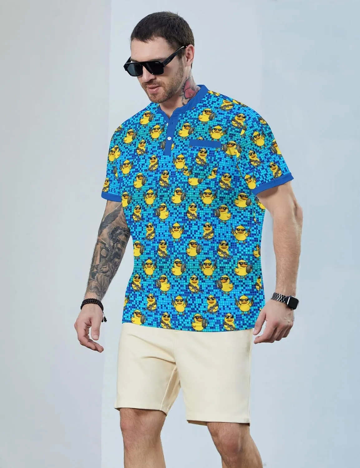 Henley Shirts for Men Short Sleeve Henley T Shirts Band Collar Men's Summer Athletic Tee