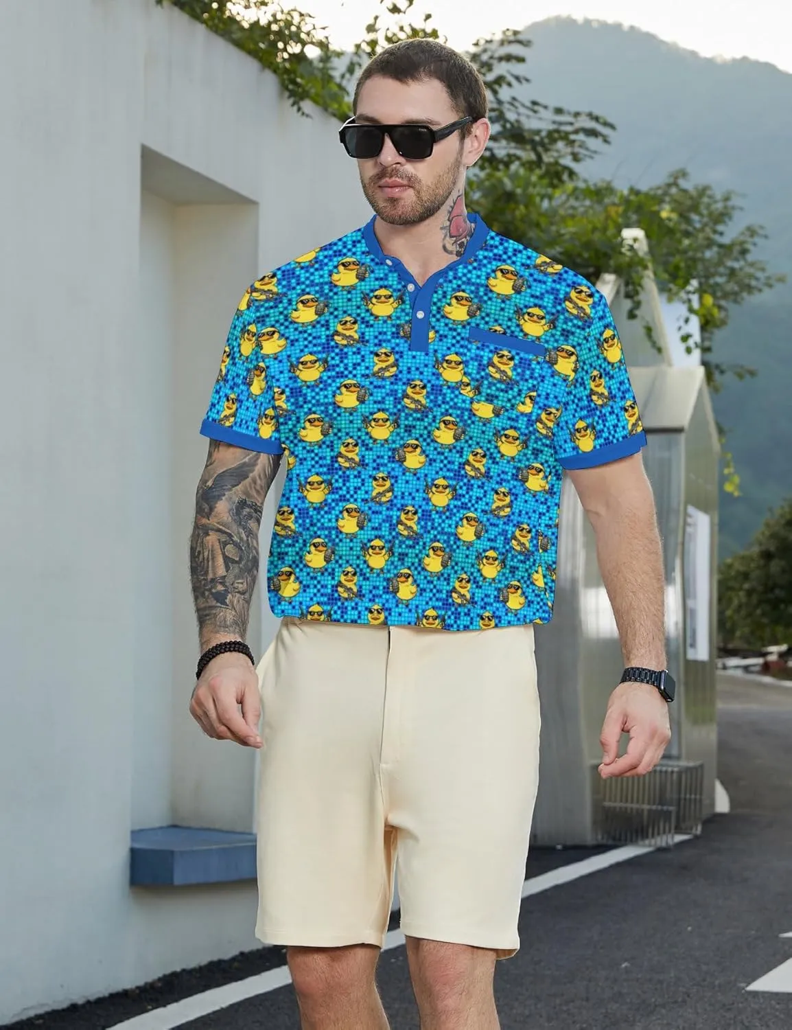 Henley Shirts for Men Short Sleeve Henley T Shirts Band Collar Men's Summer Athletic Tee