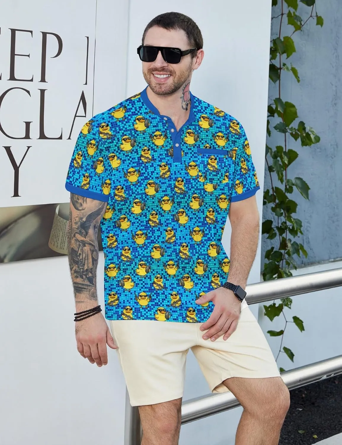 Henley Shirts for Men Short Sleeve Henley T Shirts Band Collar Men's Summer Athletic Tee