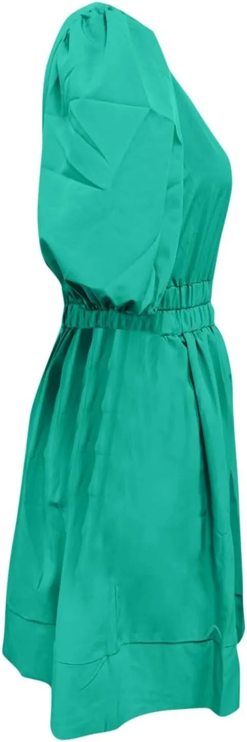 HGps8w Womens Puff Sleeve Cute A-Line Mini Dress Sexy Deep V Neck High Waisted Ruffle Short Dress Party Club Dresses