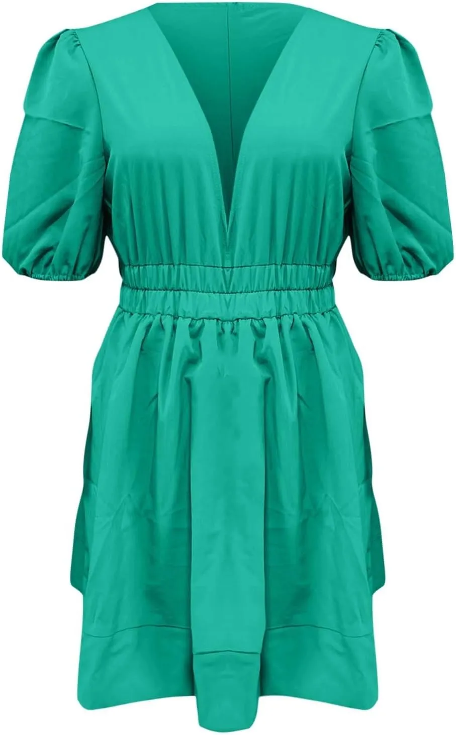 HGps8w Womens Puff Sleeve Cute A-Line Mini Dress Sexy Deep V Neck High Waisted Ruffle Short Dress Party Club Dresses