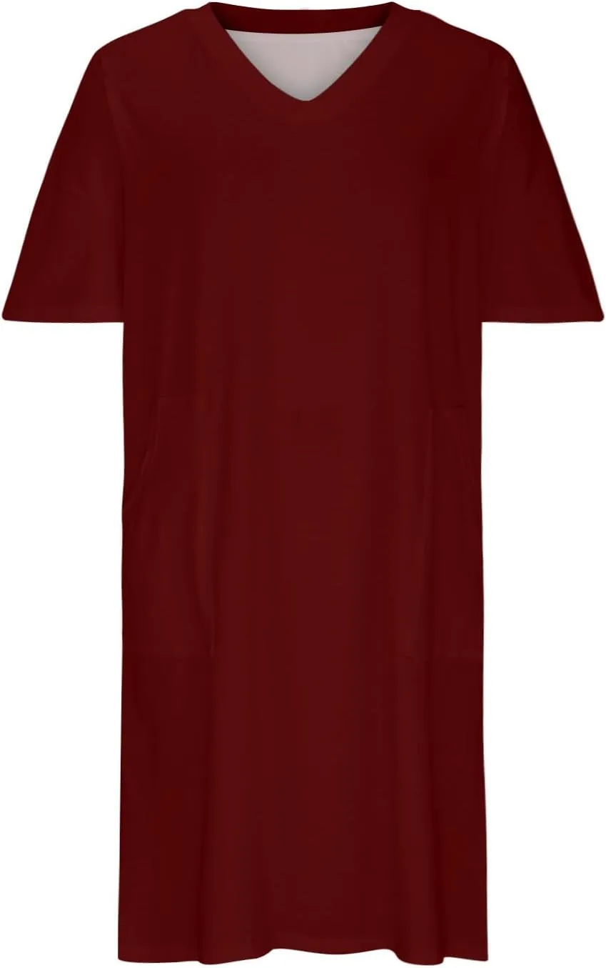 hlysgo Plus Size Dresses for Women V Neck Short Sleeve Summer Tshirt Dress Casual Loose Midi Dress with Pockets