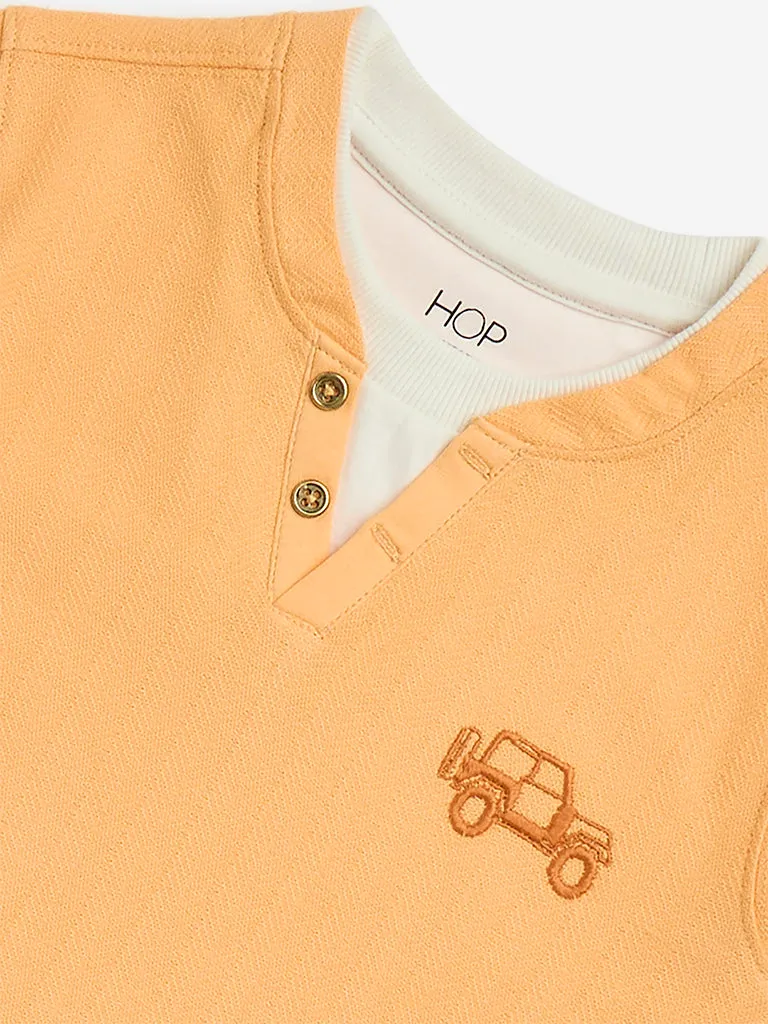 HOP Kids Orange Embroidered Cotton T-Shirt