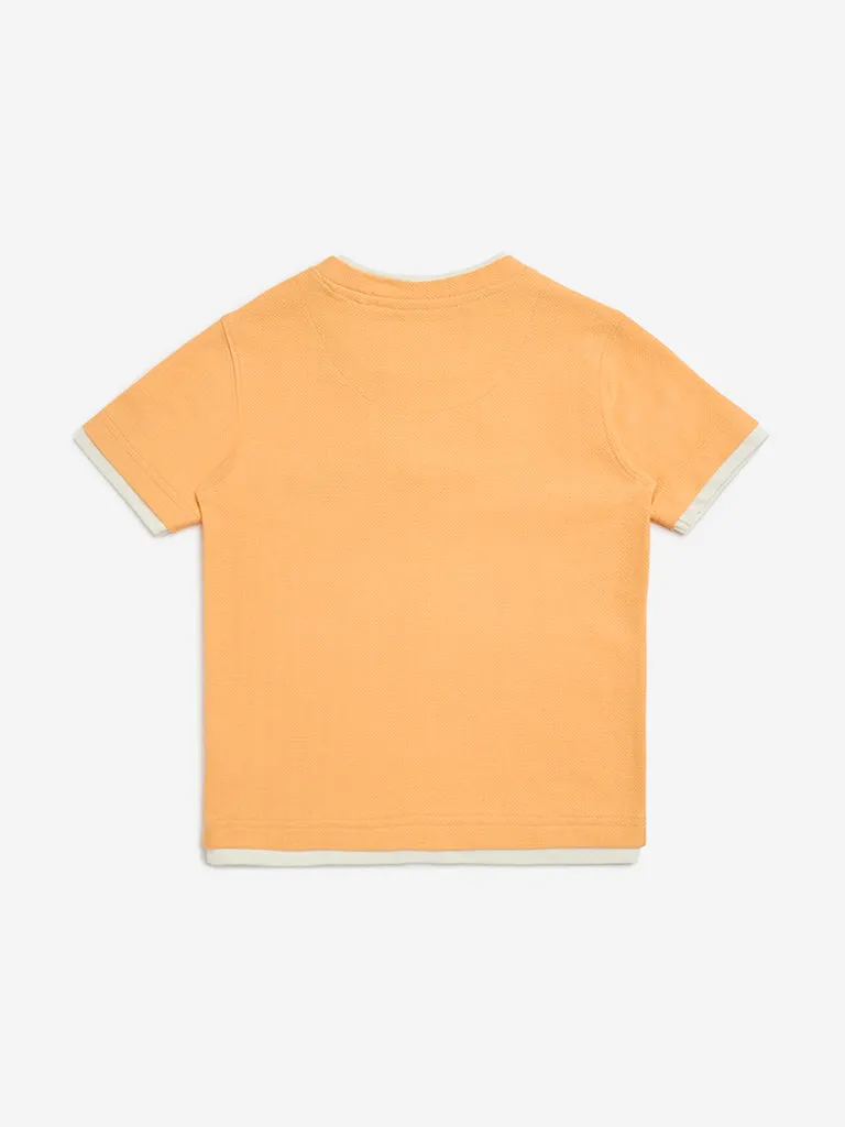 HOP Kids Orange Embroidered Cotton T-Shirt