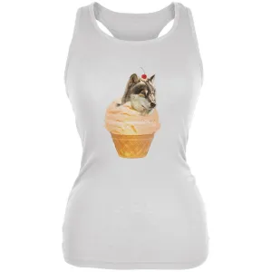 Ice Cream Cone Wolf Pale Blue Juniors Soft Tank Top