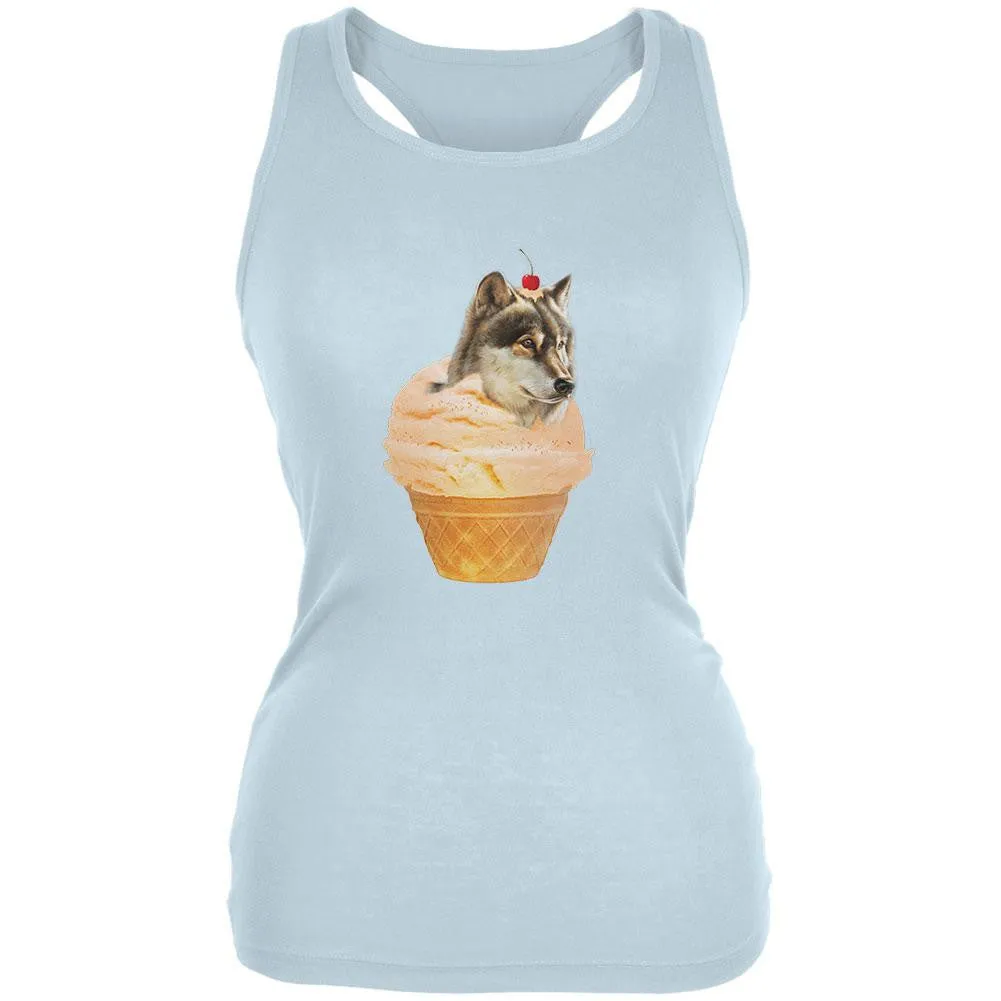 Ice Cream Cone Wolf Pale Blue Juniors Soft Tank Top
