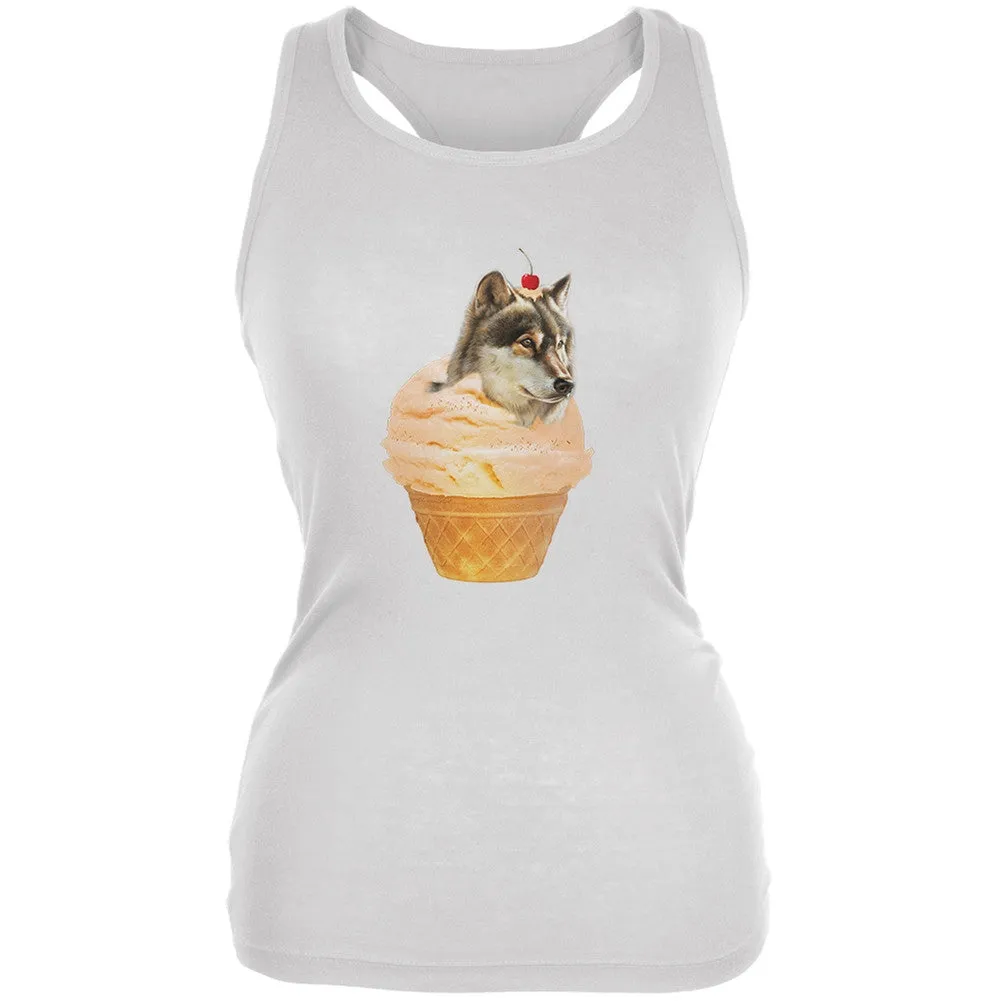 Ice Cream Cone Wolf Pale Blue Juniors Soft Tank Top