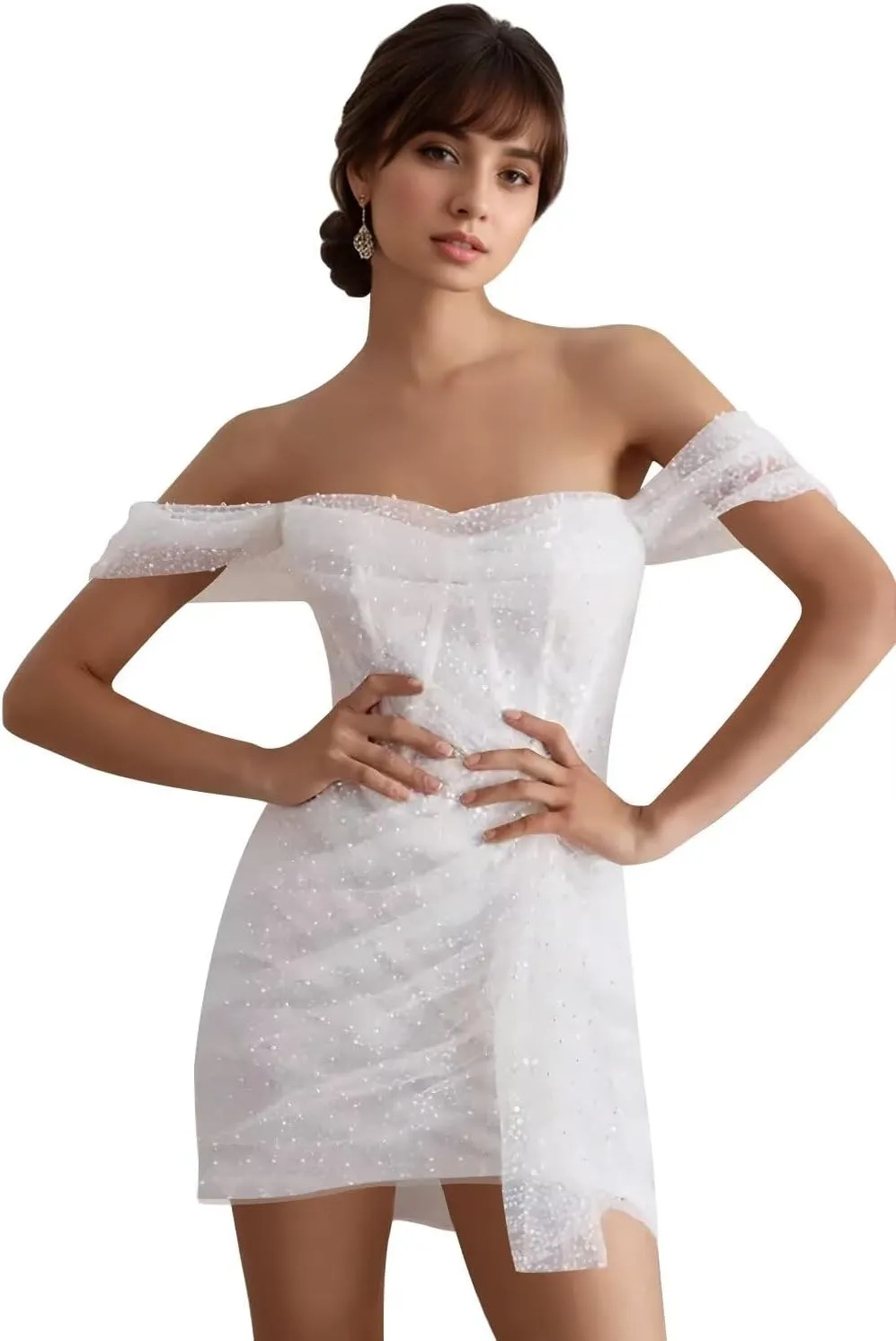 Jamille Short Off The Shoulder Homecoming Dresses 2024 Sparkly Sequin Formal Prom Dress for Teens Backless Mini JA0110