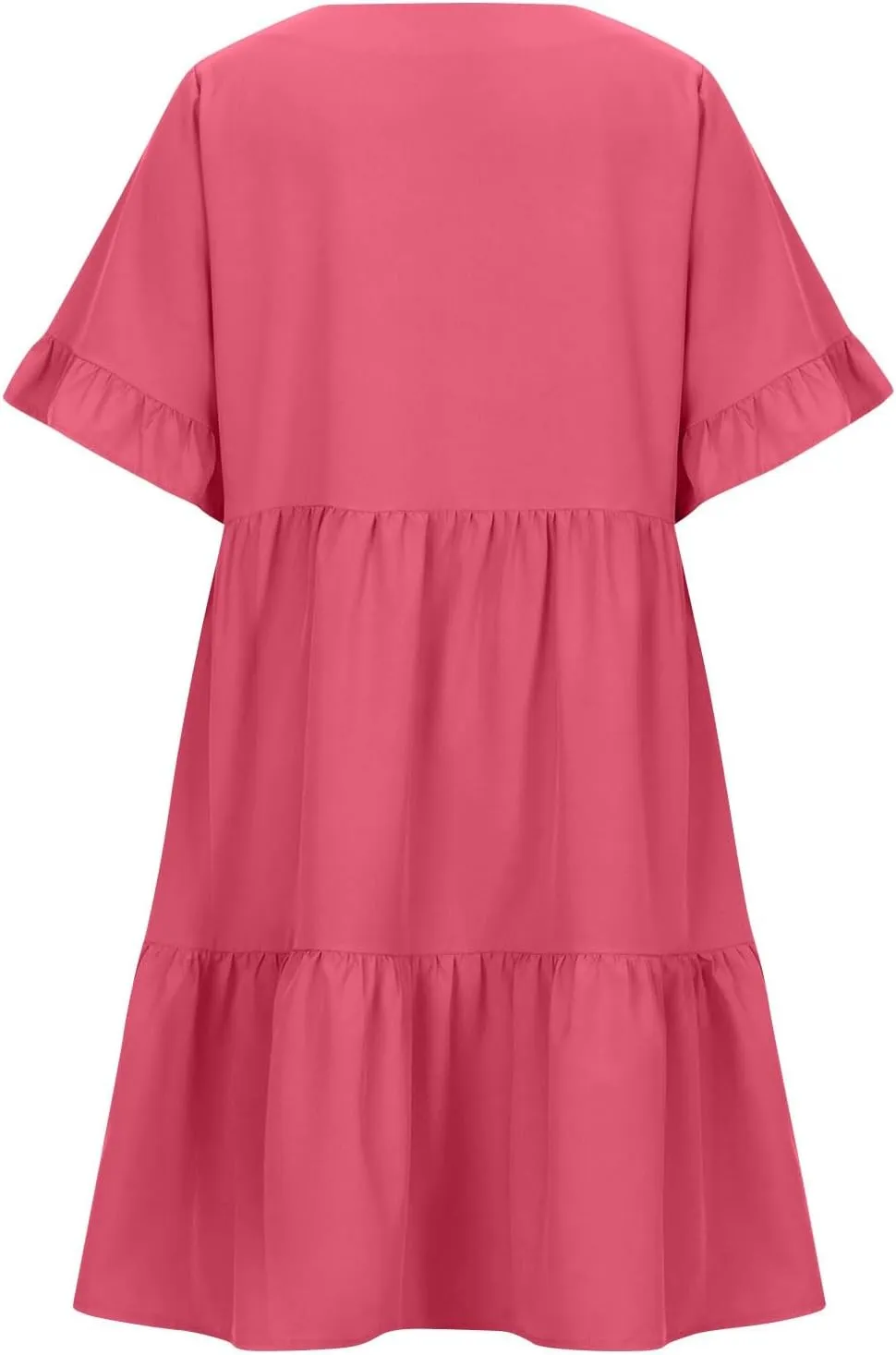 JOAU Dresses for Women Summer 2025 V Neck Short Ruffle Sleeve A Line Tiered Flowy Casual Trendy Mini Beach Dress with Pockets