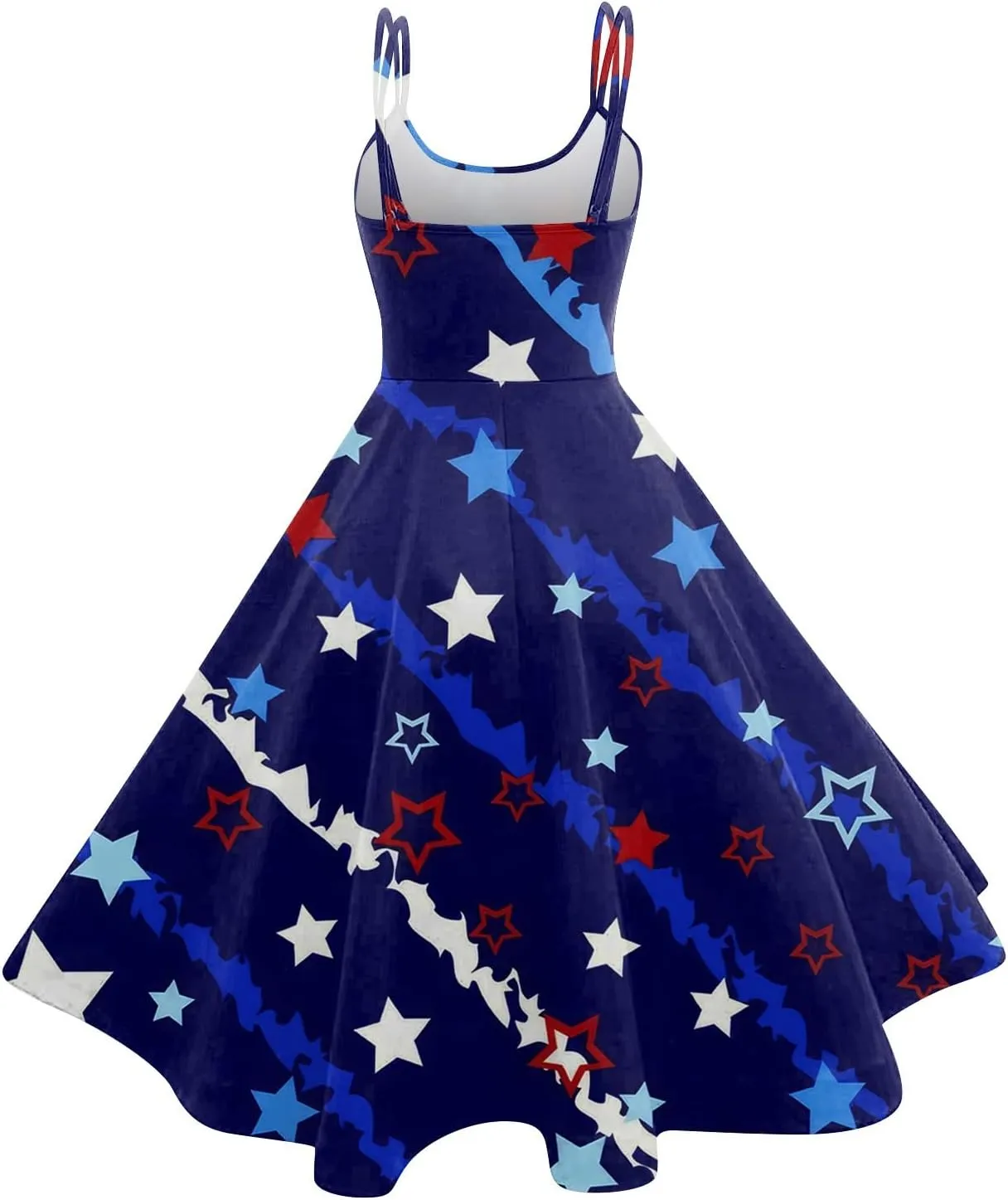 July 4Th Dresses Women Midi Red White and Blue Dress Sleeveless Patriotic Dresses Holiday Festival Party Dress