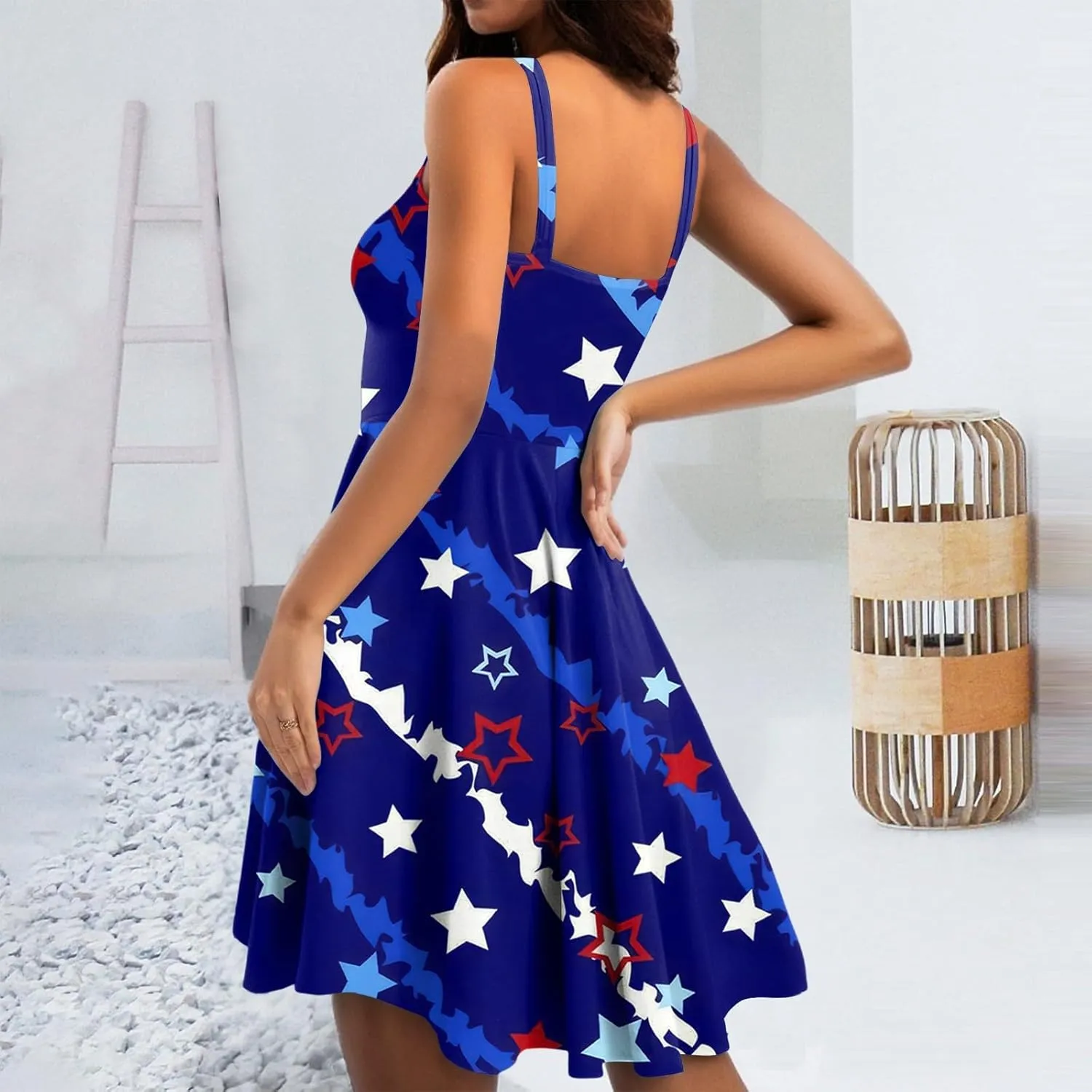 July 4Th Dresses Women Midi Red White and Blue Dress Sleeveless Patriotic Dresses Holiday Festival Party Dress