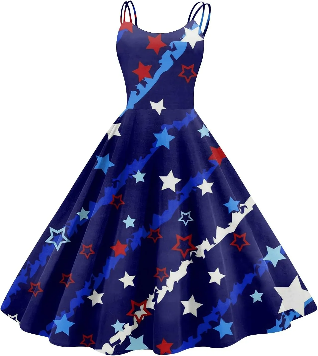 July 4Th Dresses Women Midi Red White and Blue Dress Sleeveless Patriotic Dresses Holiday Festival Party Dress