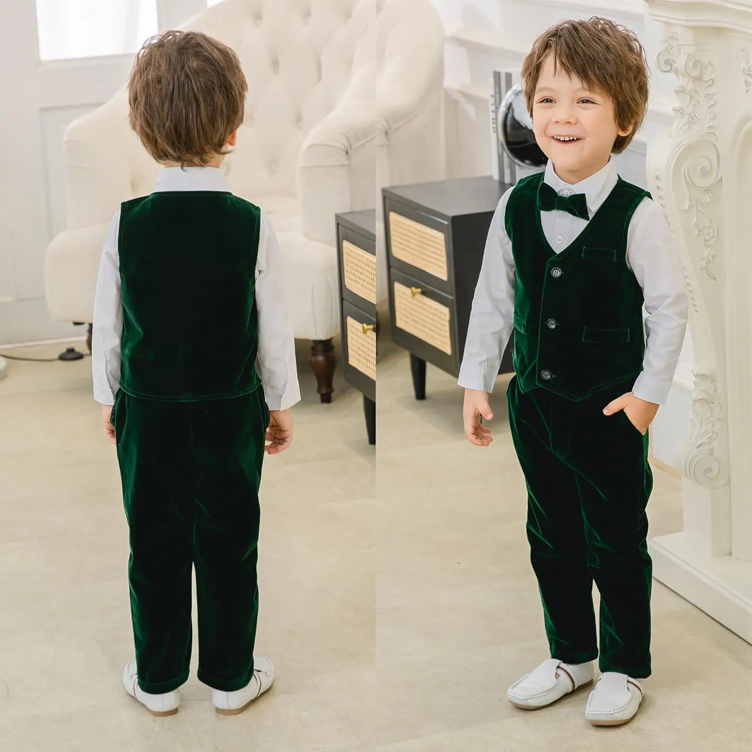 Kimocat Boys' 4-Piece Formal Suit Set Dress Shirt Vest Pants and Tie Wedding Birthday Party Suit