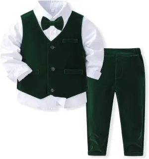 Kimocat Boys' 4-Piece Formal Suit Set Dress Shirt Vest Pants and Tie Wedding Birthday Party Suit