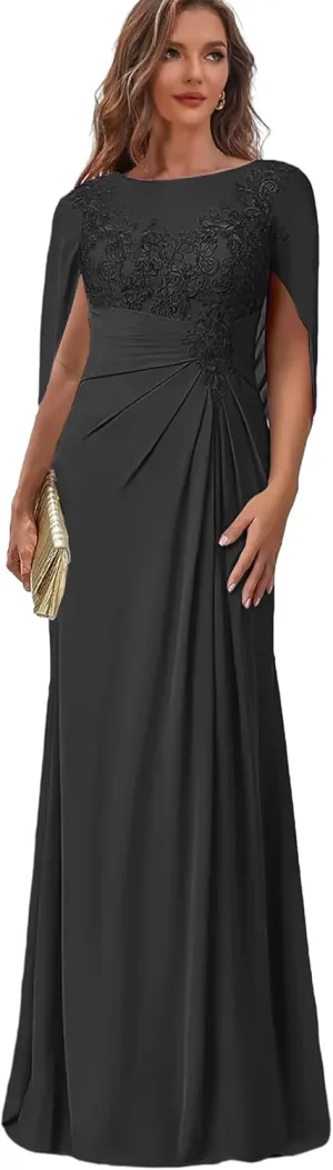 Lace Long Mother of The Bride Dresses with Cape Chiffon Formal Gowns for Women Corset Wedding Party Dress