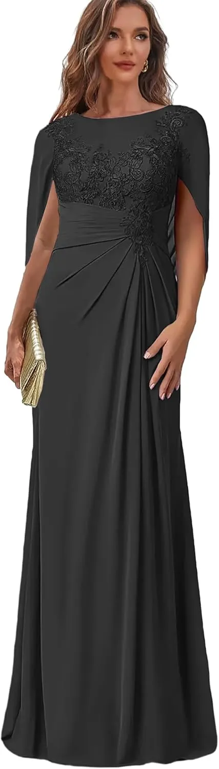 Lace Long Mother of The Bride Dresses with Cape Chiffon Formal Gowns for Women Corset Wedding Party Dress