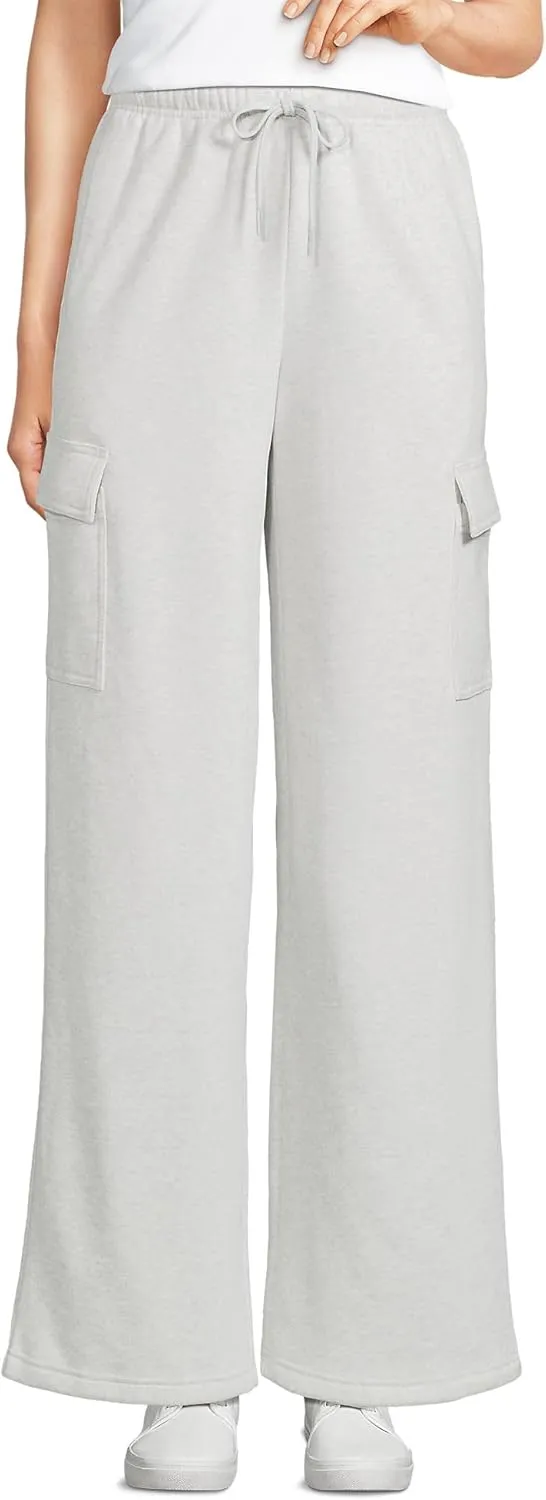 Lands' End Women's Serious Sweats High Rise Wide Leg Cargo Pants