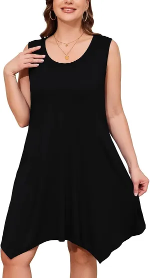 LARACE Plus Size Summer Dresses for Womens Sleeveless Midi Sundress with Pockets Casual Loose Fitting Tank Dress Flowy Dress