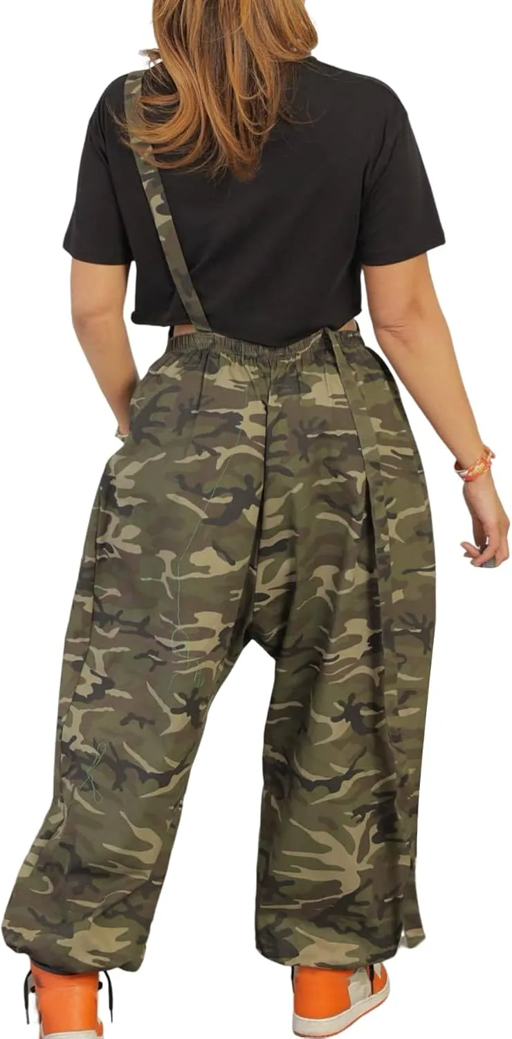 LETSVDO Womens Casual Demin Harem Jumpsuit Plus Size Camo Spaghetti Strap Sleeveless Wide Leg Baggy Overalls Romper Pants