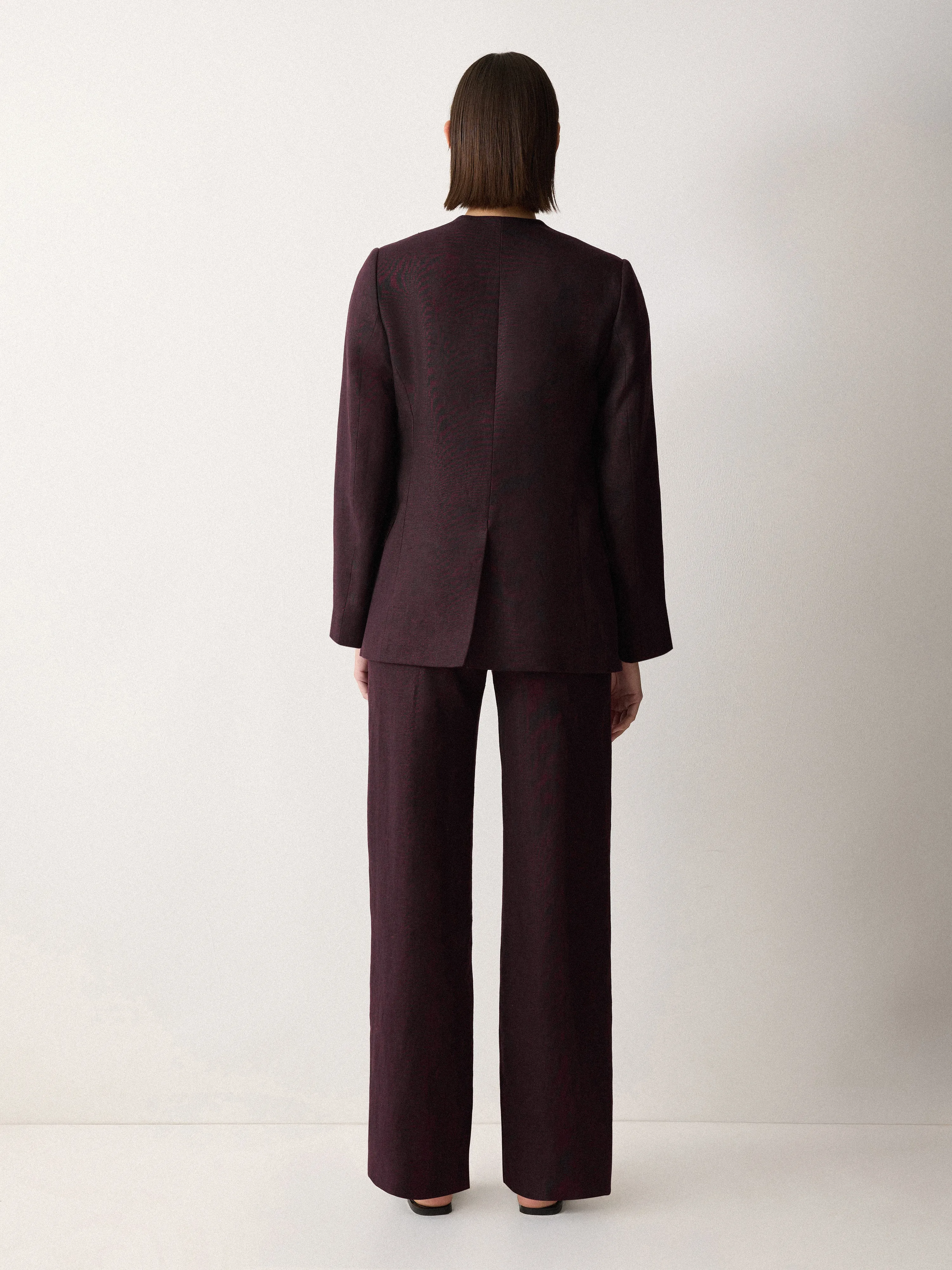Linen Collarless Blazer | Oxblood