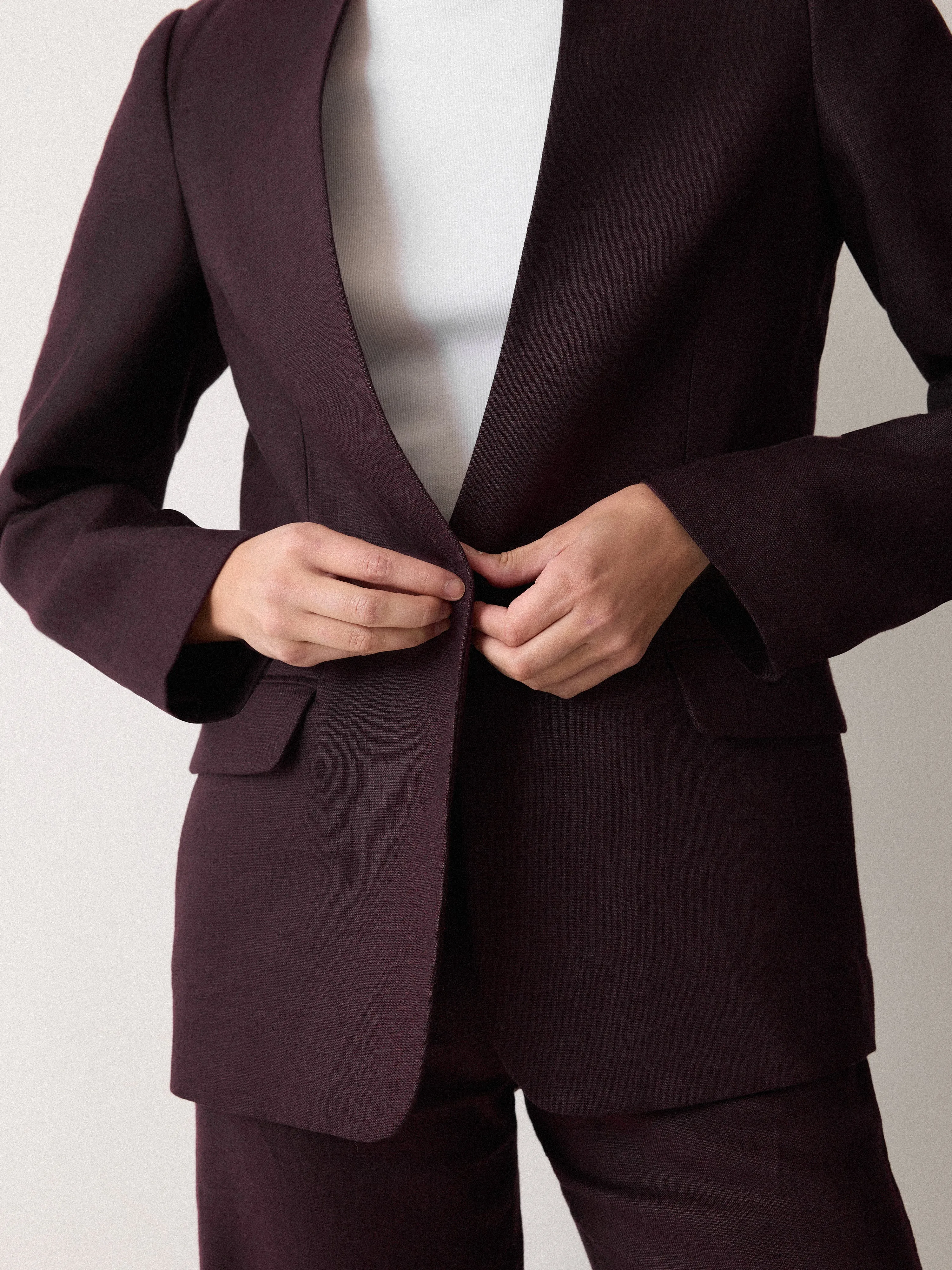 Linen Collarless Blazer | Oxblood