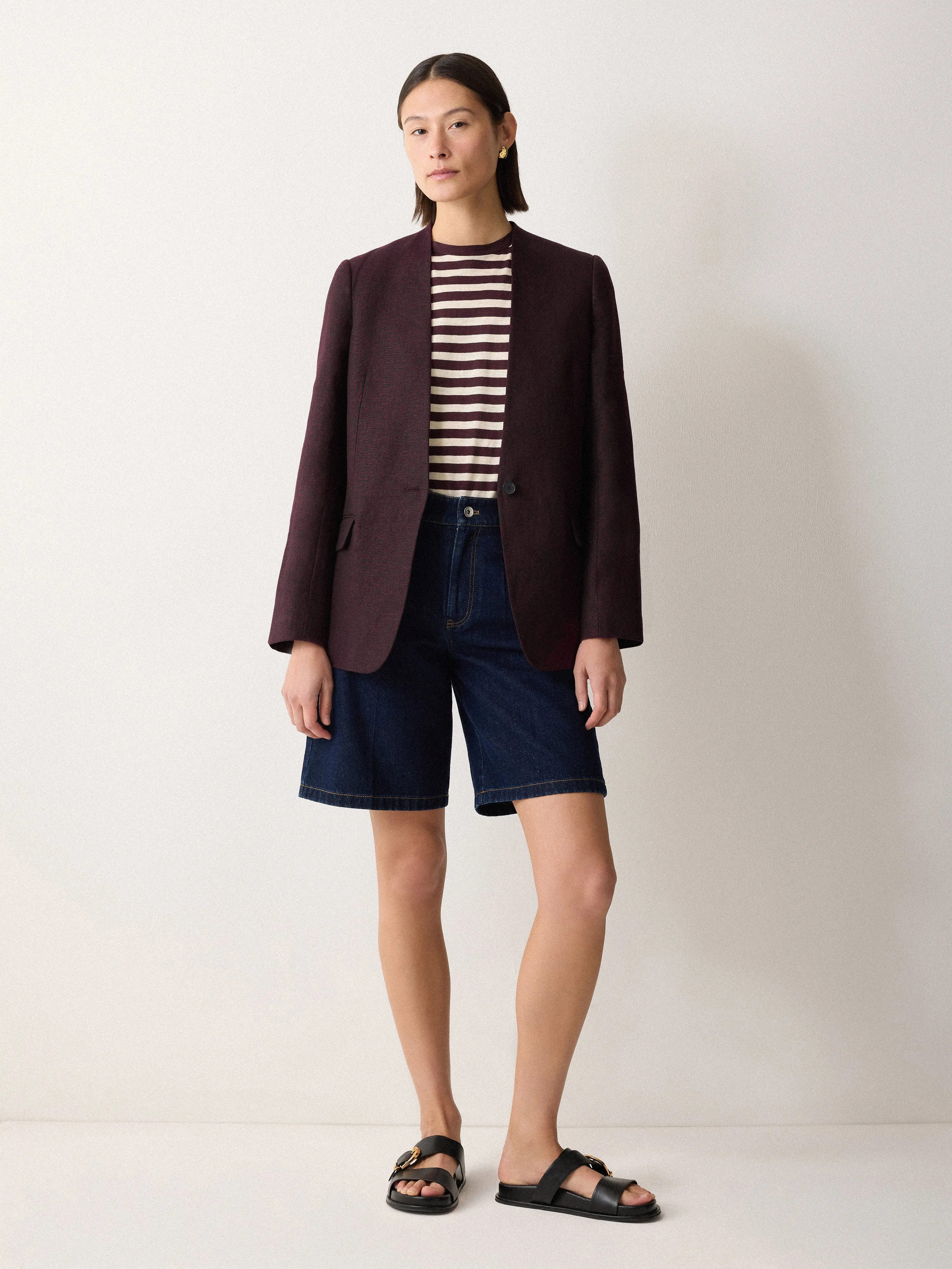 Linen Collarless Blazer | Oxblood