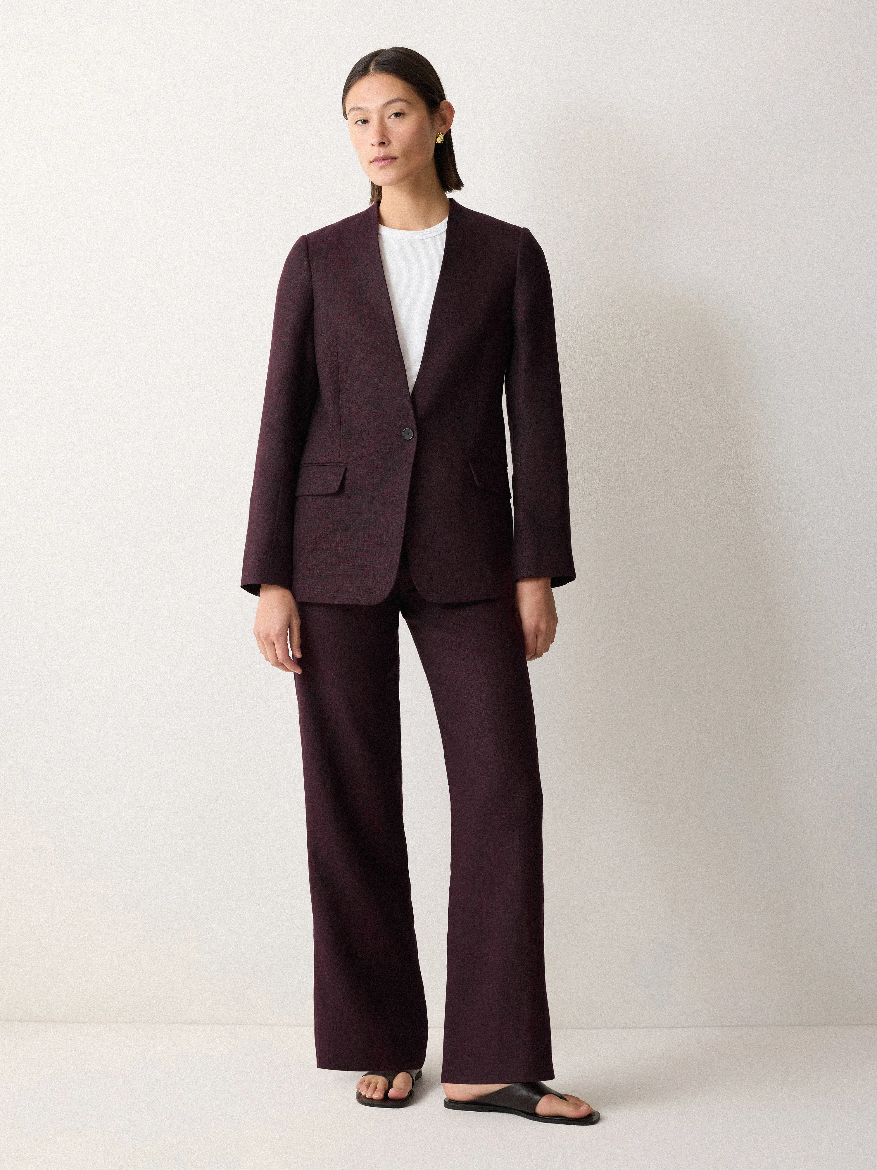 Linen Collarless Blazer | Oxblood
