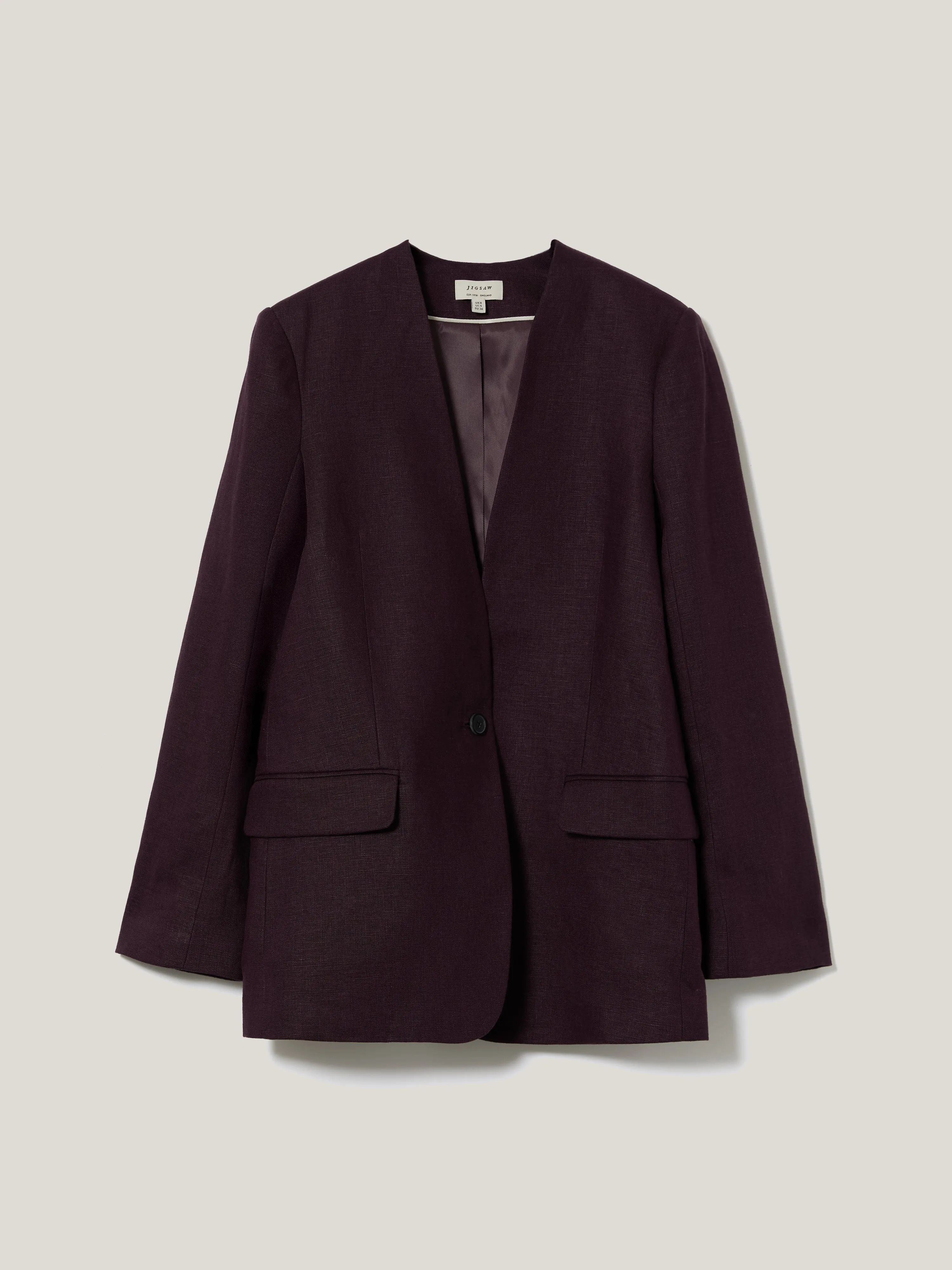 Linen Collarless Blazer | Oxblood