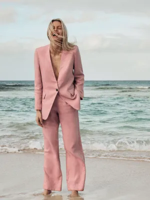 Linen Collarless Blazer | Pink