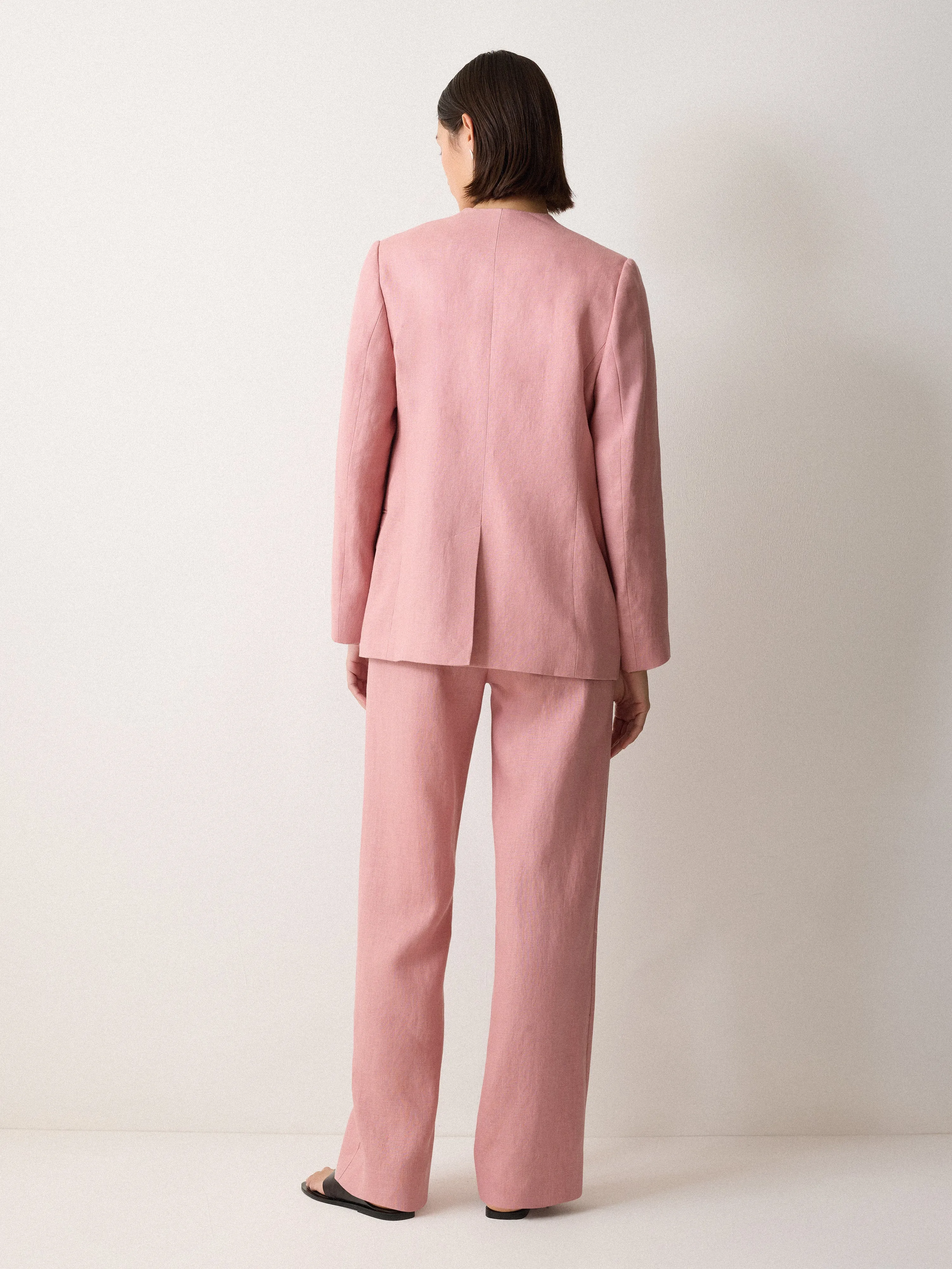 Linen Collarless Blazer | Pink