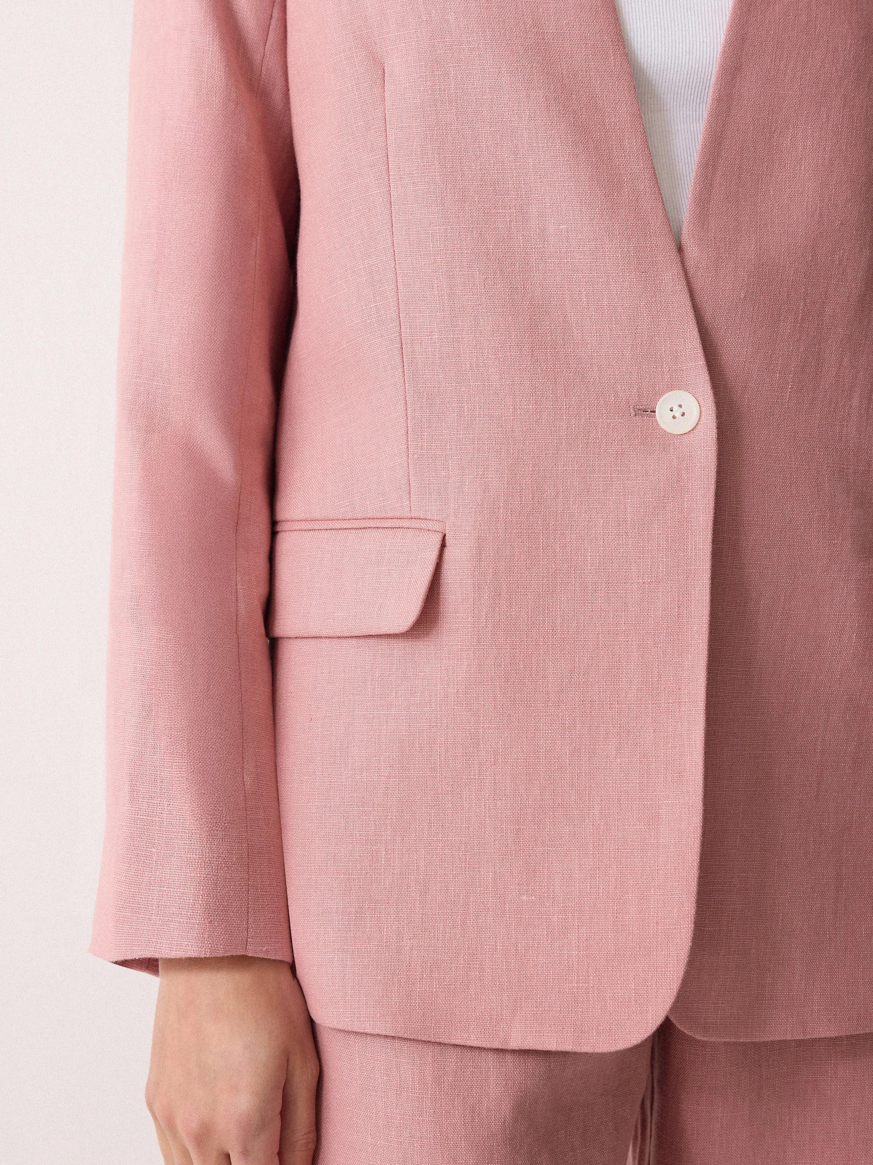 Linen Collarless Blazer | Pink