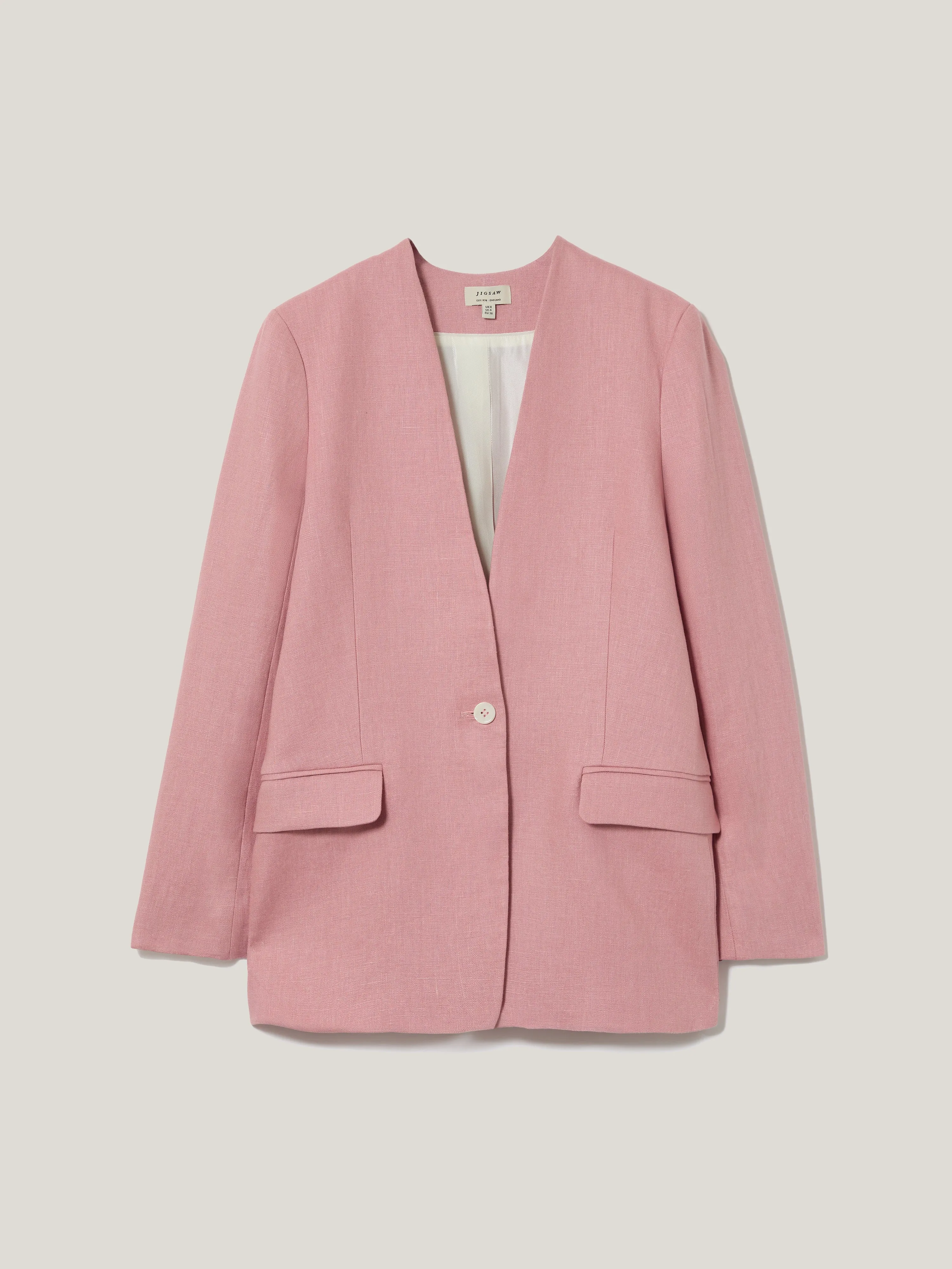 Linen Collarless Blazer | Pink