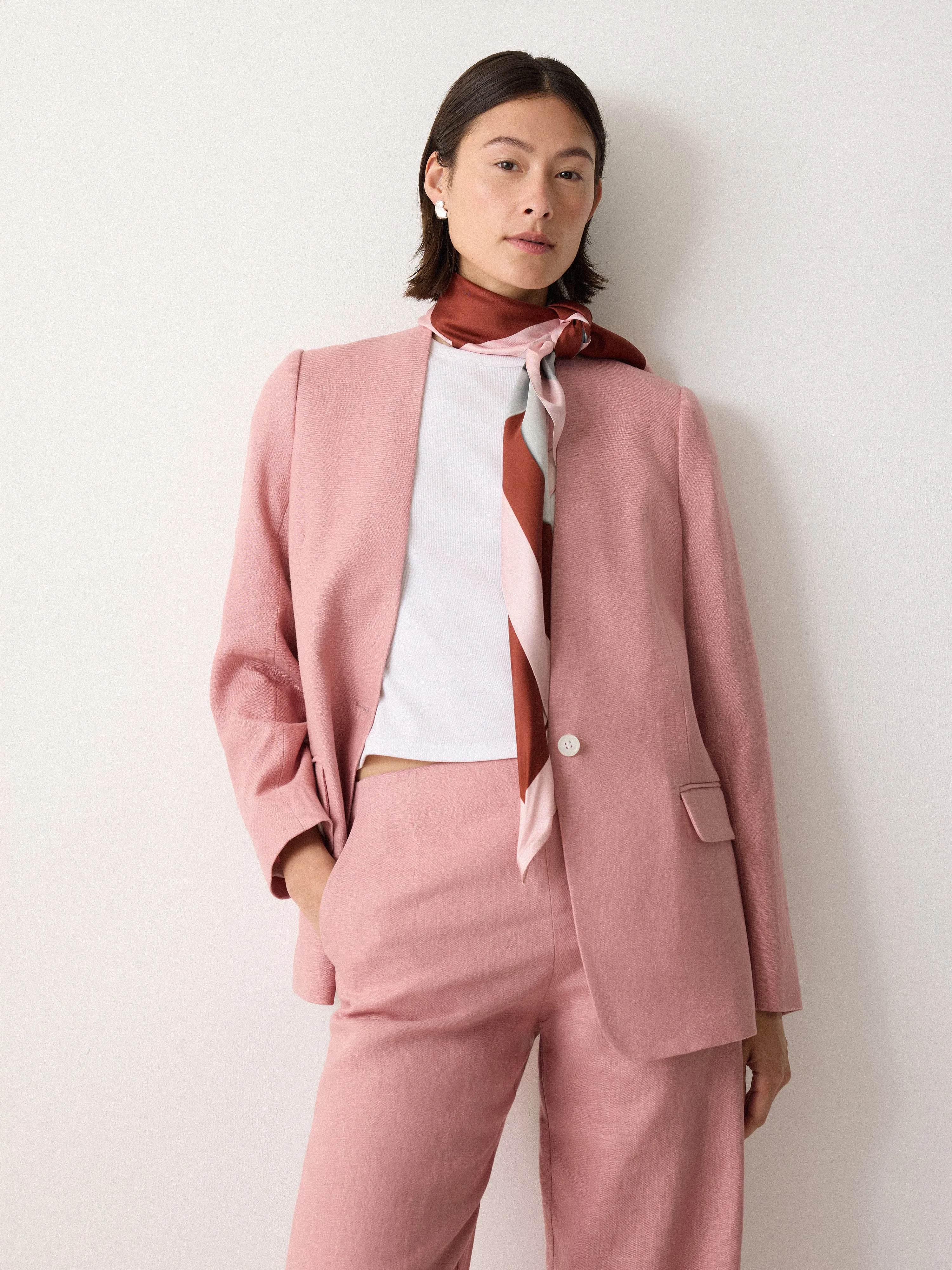 Linen Collarless Blazer | Pink