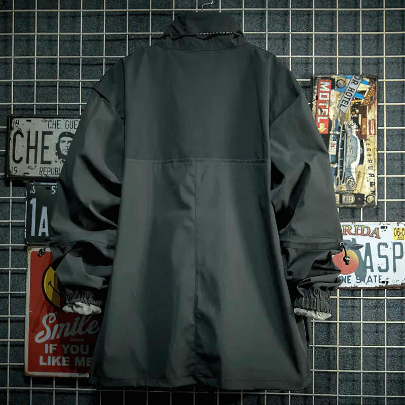 Male Patchwork Stand Collar Jackets with Multi-Pocket / Zipper Loose Outdoor Clothes