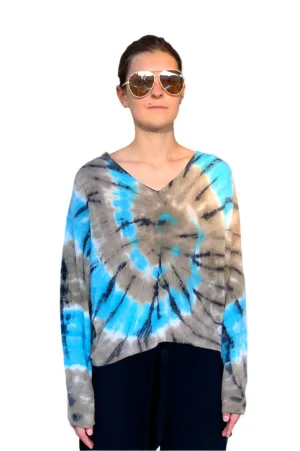 Malibu Tie Dye Oversized V - Camel / Blue