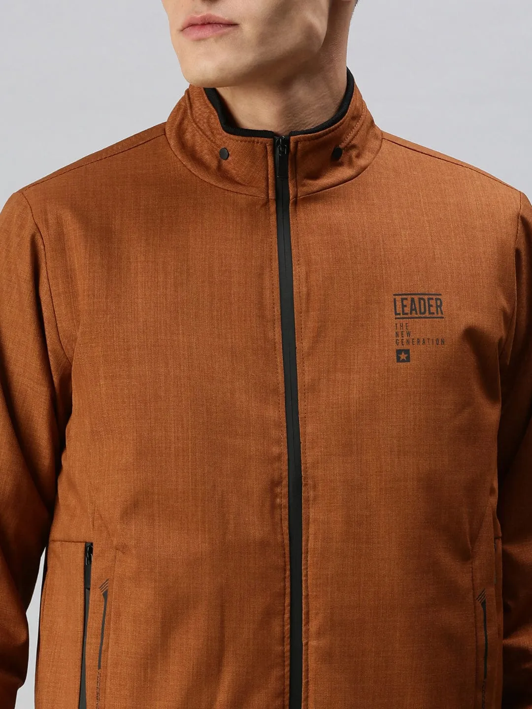 Men Mustard Solid Bomber Jacket
