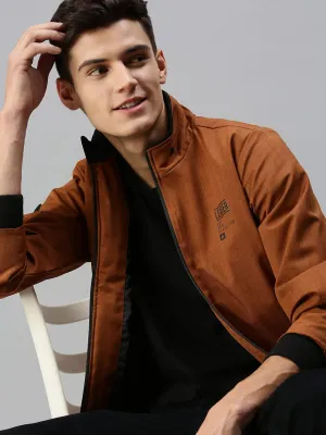 Men Mustard Solid Bomber Jacket