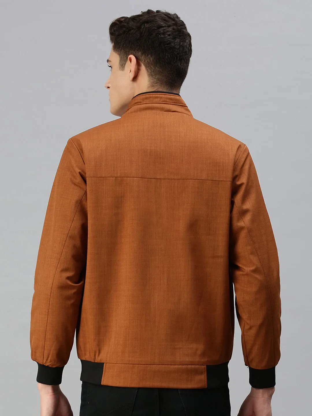Men Mustard Solid Bomber Jacket