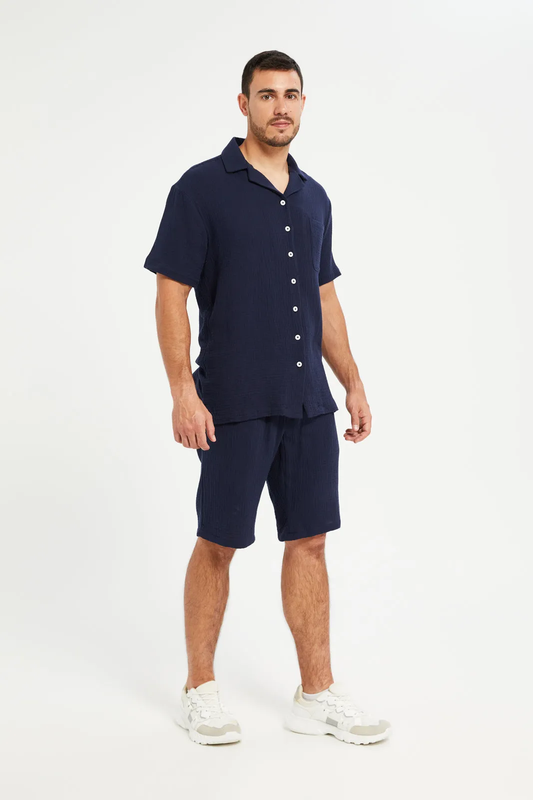 Men Navy Casual Bermuda Shorts