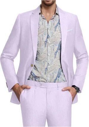 Men's Suit Tencel Linen Two Piece Slim Fit Summer Grooms Wedding Prom Dress Tuxedo Suits for Men Blazer Pants Set