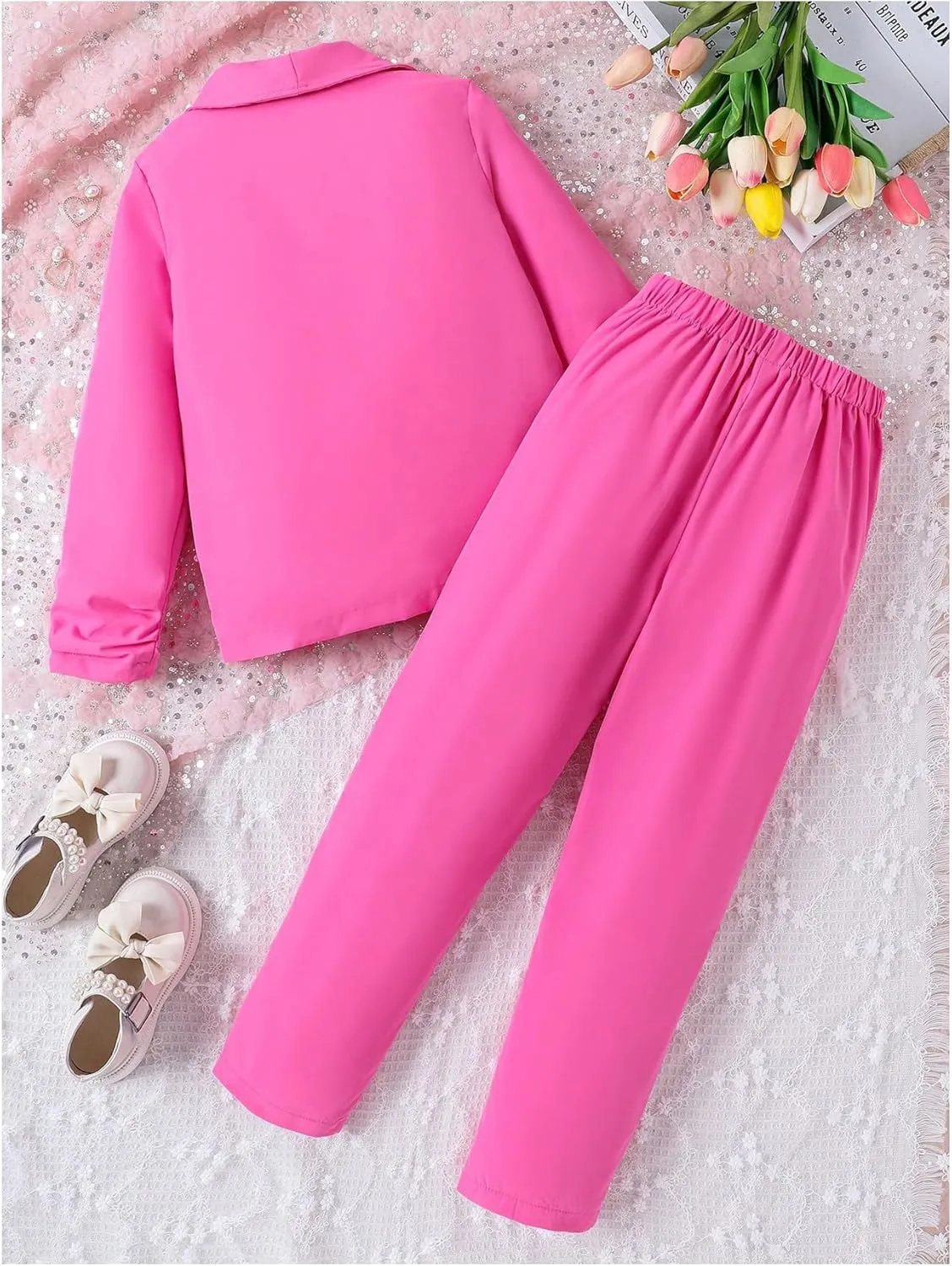 Milumia Girl's 2 Piece Outfits Button Long Sleeve Blazer and Pants Set