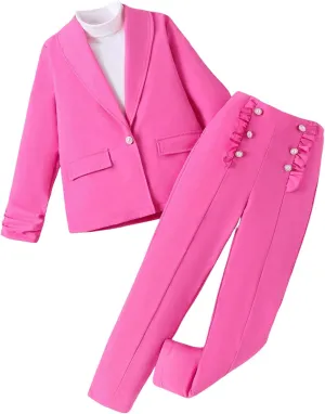 Milumia Girl's 2 Piece Outfits Button Long Sleeve Blazer and Pants Set