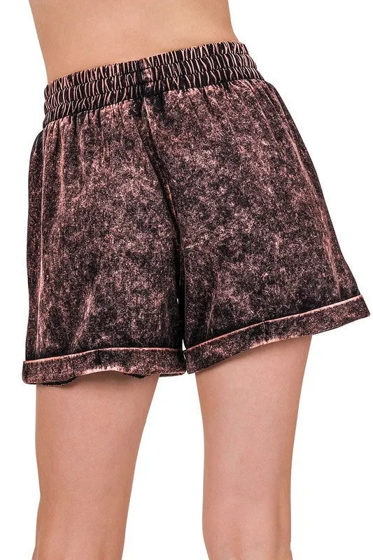 Mineral Wash Drawstring Cuffed Shorts