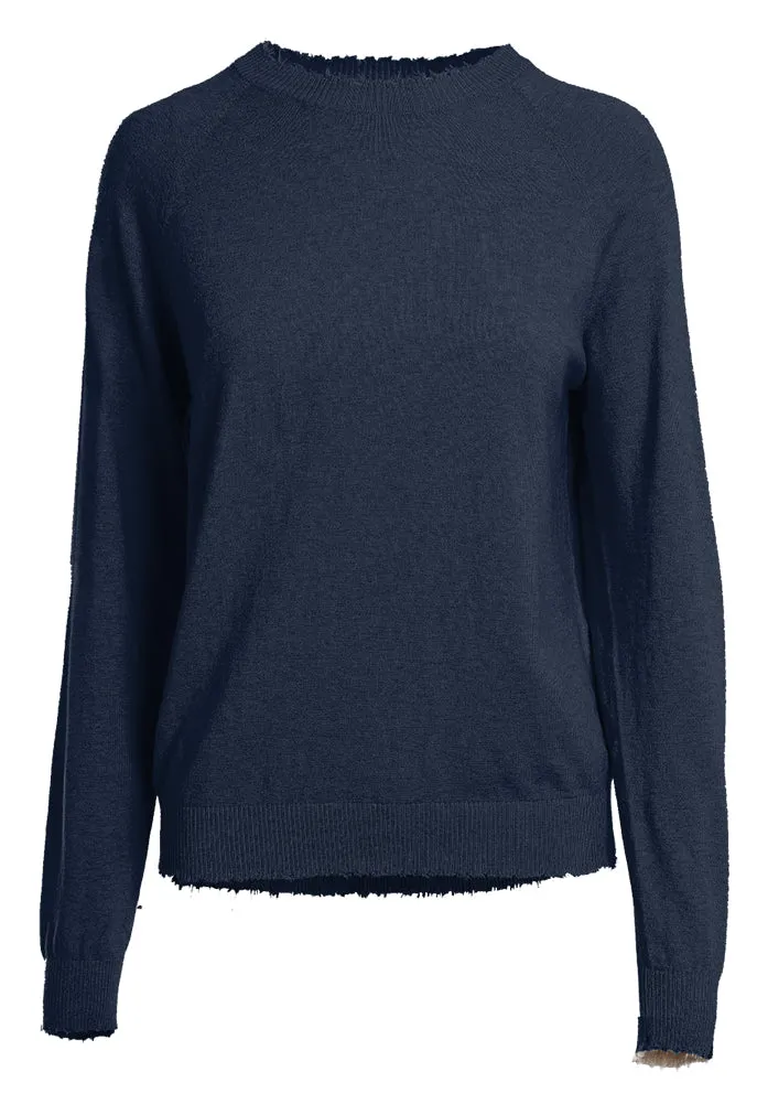 Minnie Rose Cashmere Distressed Long Sleeve Crew Sweater