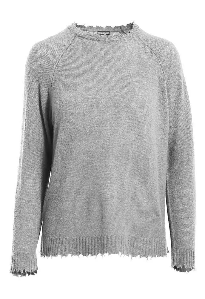 Minnie Rose Cashmere Distressed Long Sleeve Crew Sweater