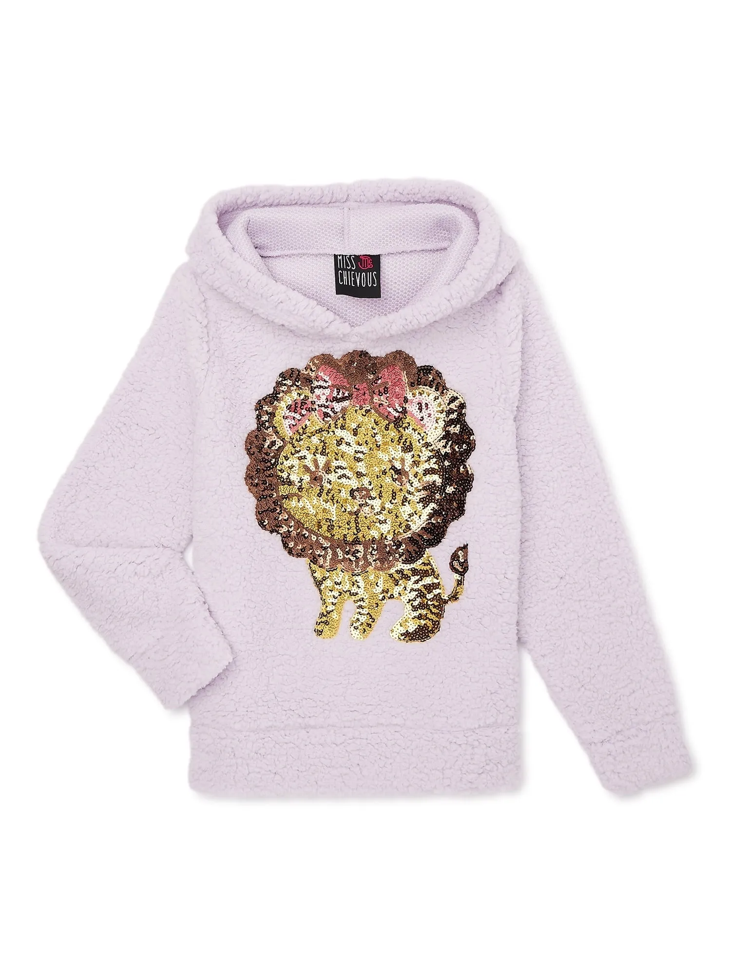 Miss Chievous Girls Sequin Critter Faux Sherpa Pullover Hoodie, Sizes 4-16