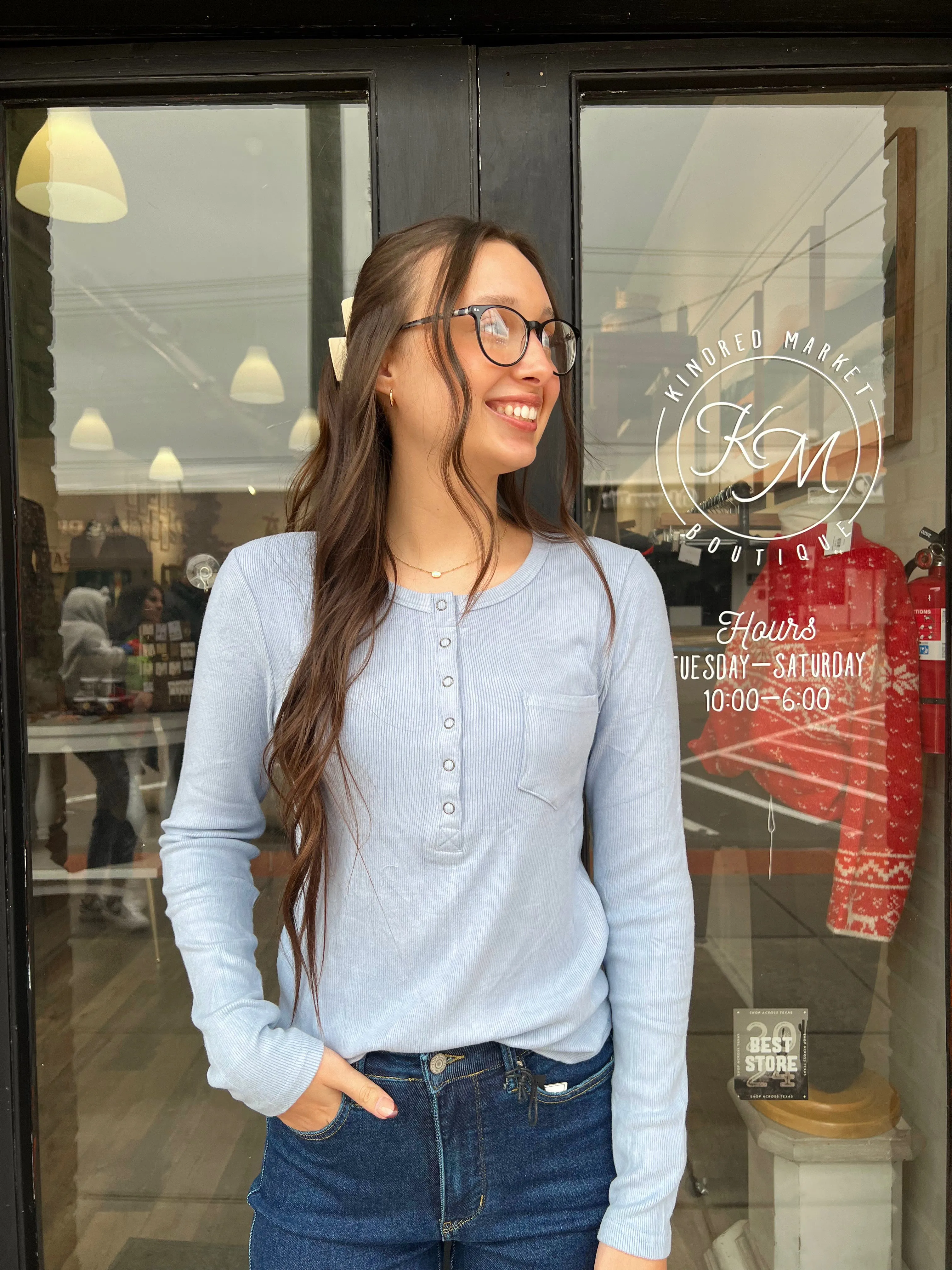 Norah Ribbed Half Button Top